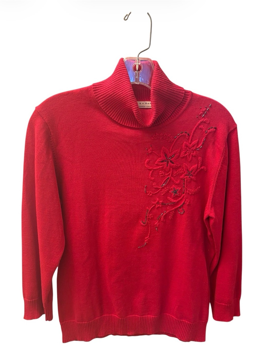 Y2K Red Embroidered Turtleneck Sweater